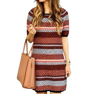 Ann Taylor Midi Lightweight Woven Knit Short Sleeve Multi Color Shift Dress XS-S